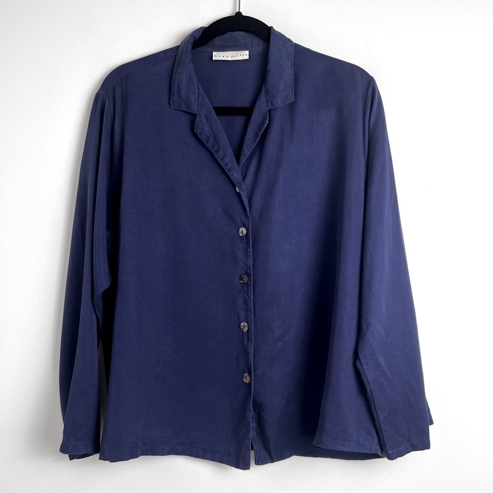 Bryn‎ Walker Small Blue 100% Tencel Button Down Minimalist Blouse Top